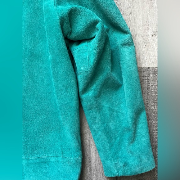 Rare Vintage Suede Matching Skirt/Jacket Set in Turquoise Size Small (4-6) - Picture 5 of 8